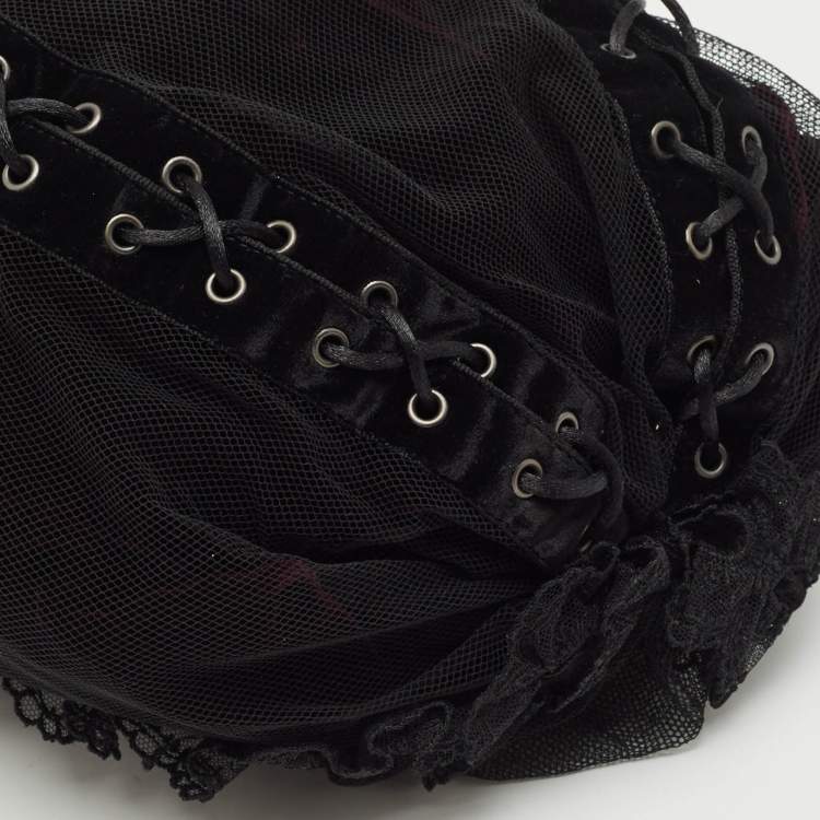 Pre Owned Saint Laurent Black Mesh and Lace Up Corset Bag