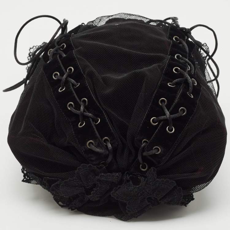 Pre Owned Saint Laurent Black Mesh and Lace Up Corset Bag