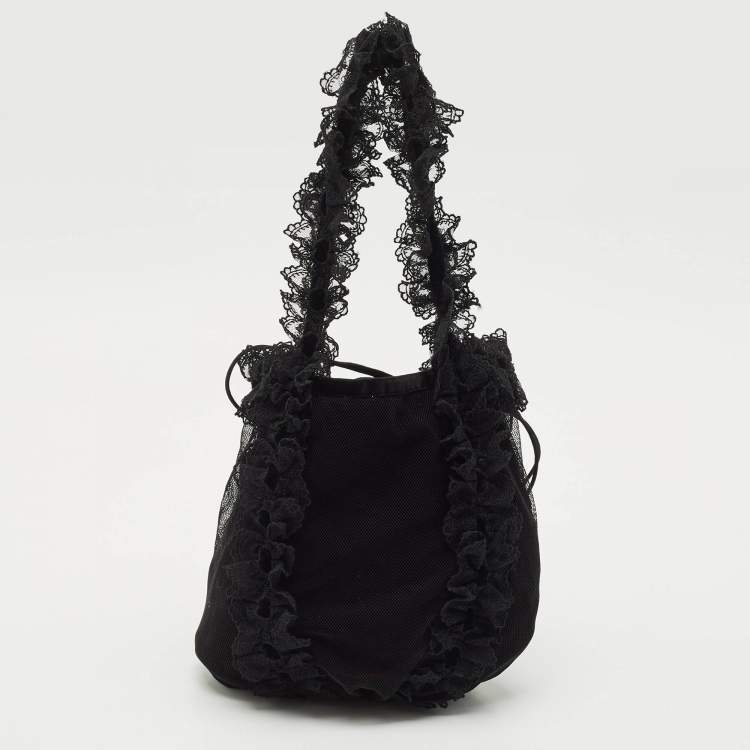 Pre Owned Saint Laurent Black Mesh and Lace Up Corset Bag