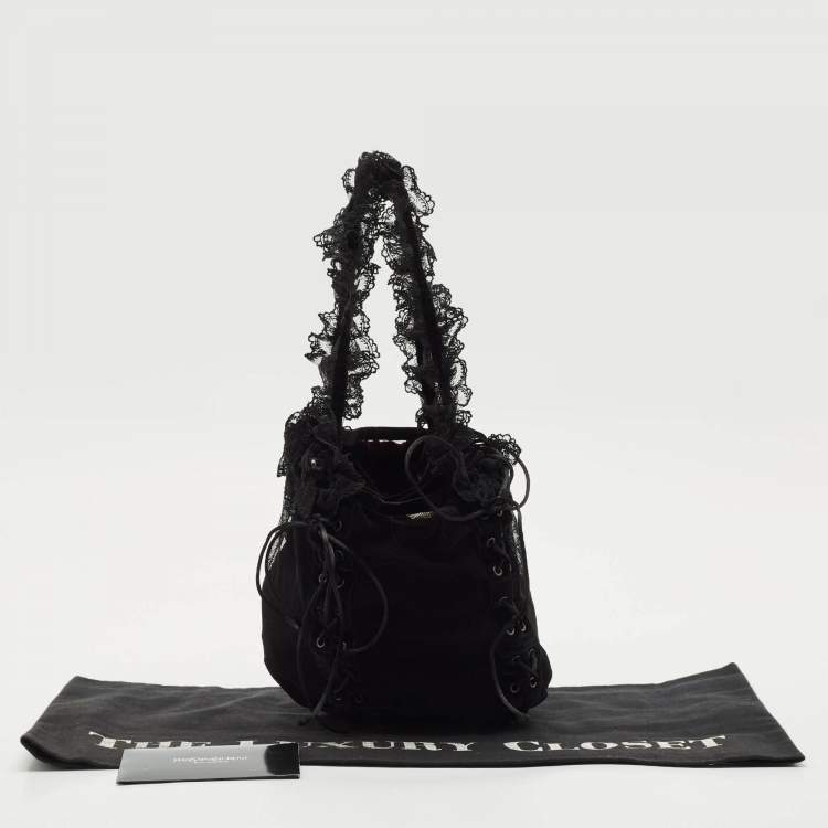 Pre Owned Saint Laurent Black Mesh and Lace Up Corset Bag