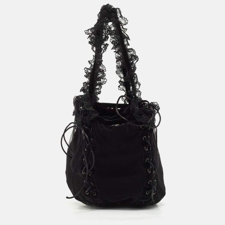 Pre Owned Saint Laurent Black Mesh and Lace Up Corset Bag