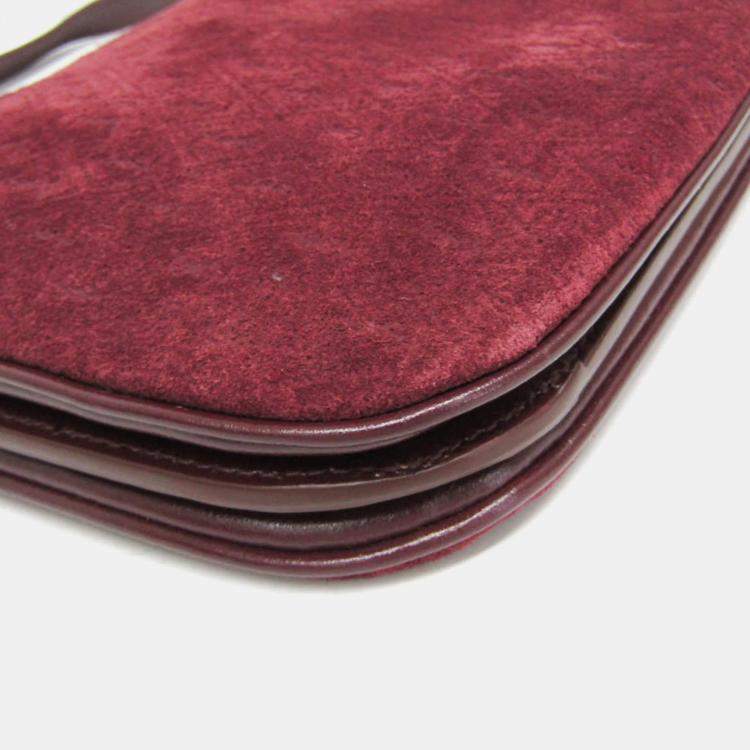 Pre Owned Saint Laurent Bordeaux Monogram Leather Suede Shoulder Bag 