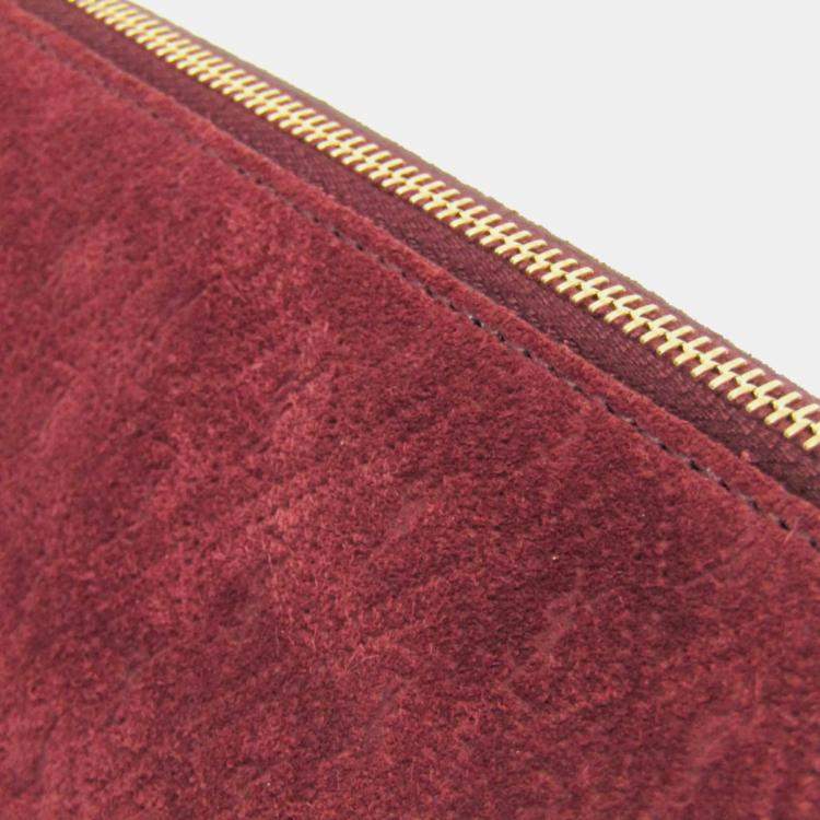 Pre Owned Saint Laurent Bordeaux Monogram Leather Suede Shoulder Bag 