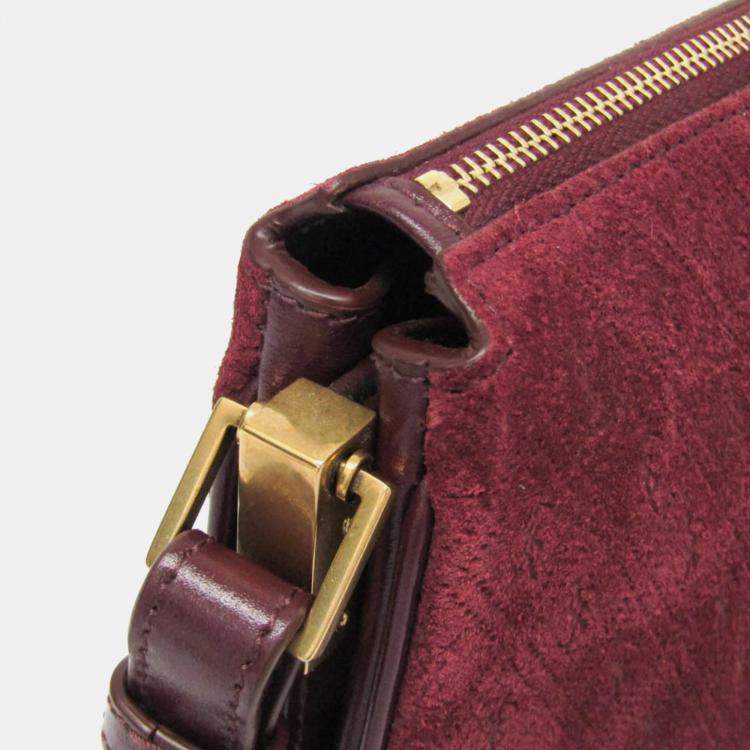 Pre Owned Saint Laurent Bordeaux Monogram Leather Suede Shoulder Bag 