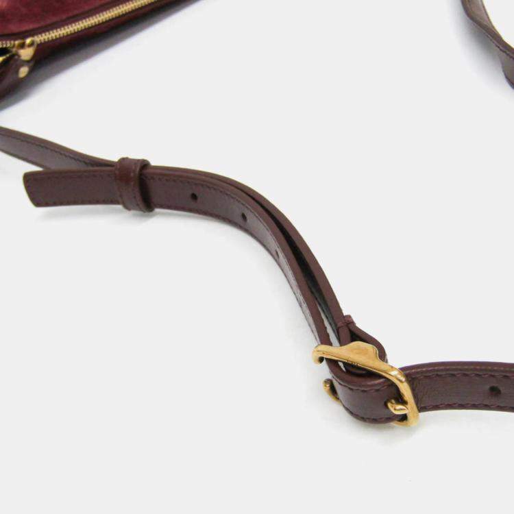 Pre Owned Saint Laurent Bordeaux Monogram Leather Suede Shoulder Bag 