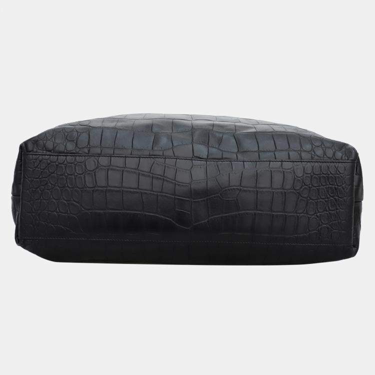 Pre Owned Saint Laurent Paris Black Crocodile Embossed Leather Tote Bag
