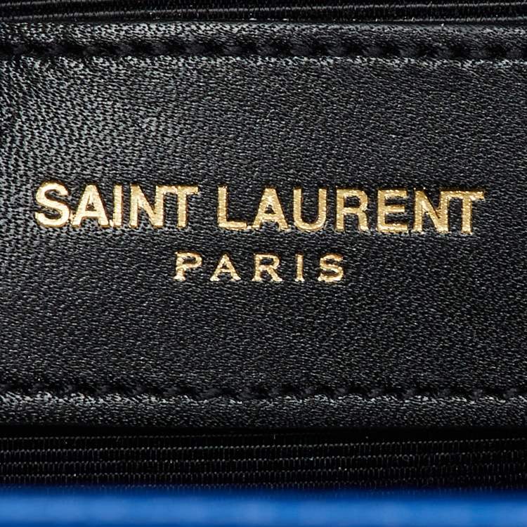 Pre Owned Saint Laurent Blue Matelassé Leather Large Monogram Envelope Shoulder Bag