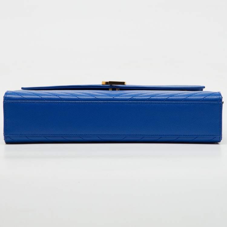 Pre Owned Saint Laurent Blue Matelassé Leather Large Monogram Envelope Shoulder Bag