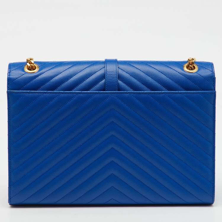 Pre Owned Saint Laurent Blue Matelassé Leather Large Monogram Envelope Shoulder Bag
