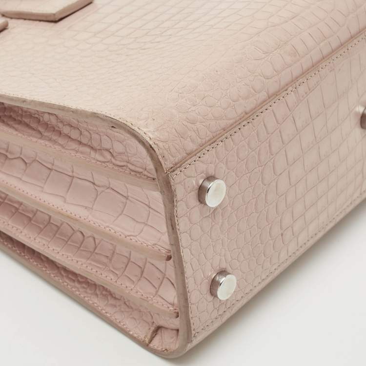 Pre Owned Saint Laurent Old Rose Croc Embossed Leather Baby Classic Sac De Jour Tote