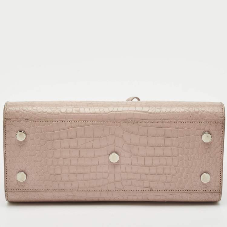 Pre Owned Saint Laurent Old Rose Croc Embossed Leather Baby Classic Sac De Jour Tote