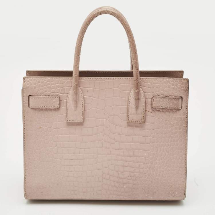 Pre Owned Saint Laurent Old Rose Croc Embossed Leather Baby Classic Sac De Jour Tote