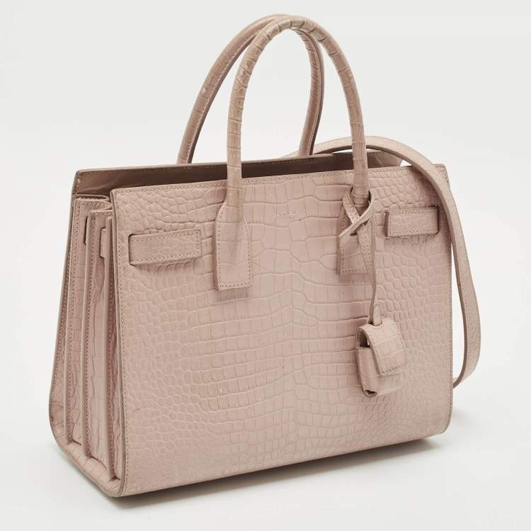 Pre Owned Saint Laurent Old Rose Croc Embossed Leather Baby Classic Sac De Jour Tote