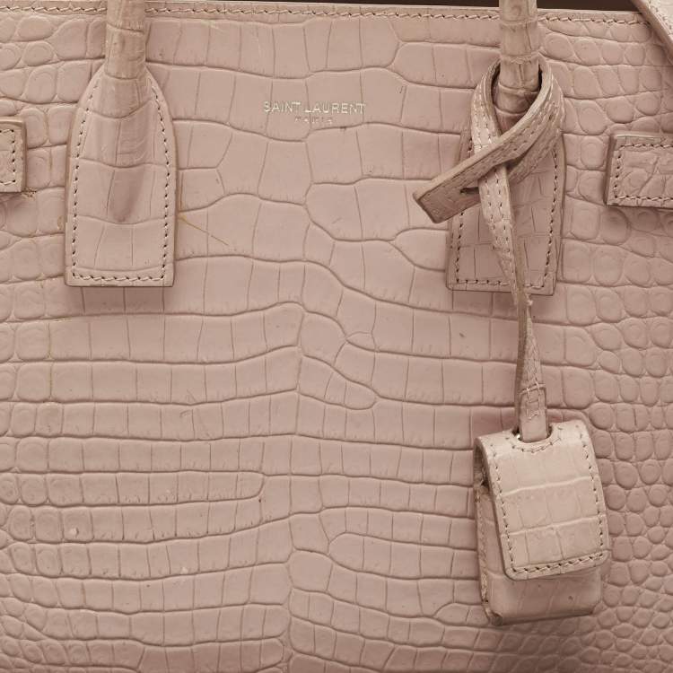 Pre Owned Saint Laurent Old Rose Croc Embossed Leather Baby Classic Sac De Jour Tote