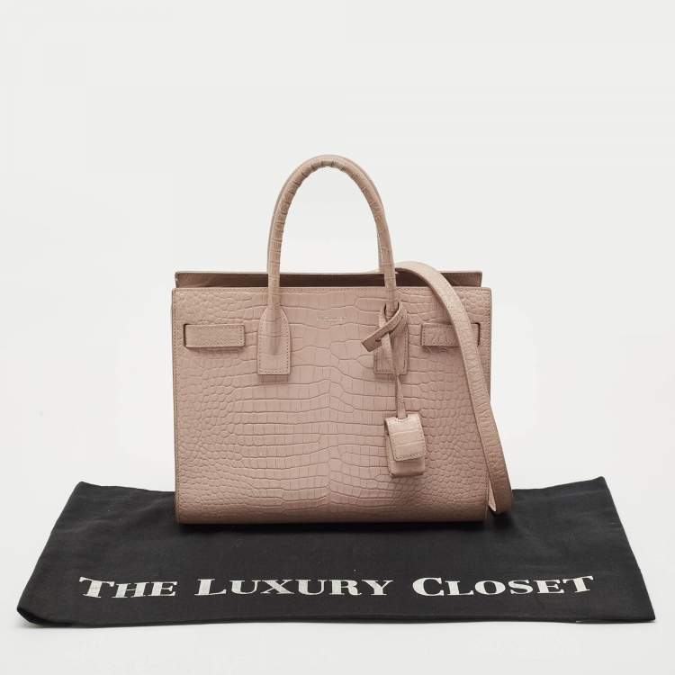 Pre Owned Saint Laurent Old Rose Croc Embossed Leather Baby Classic Sac De Jour Tote