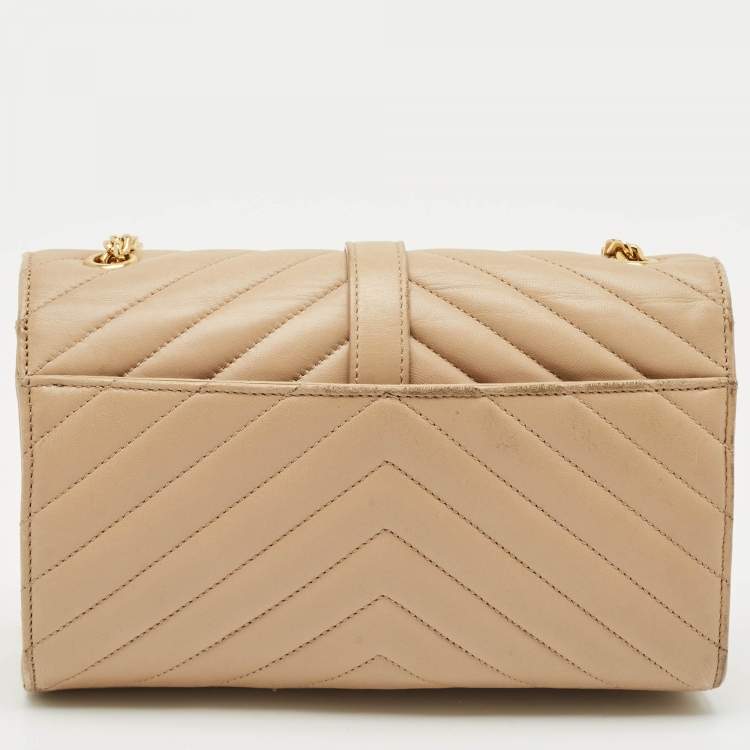 Pre Owned Saint Laurent Beige Chevron Leather Monogram Envelope Shoulder Bag