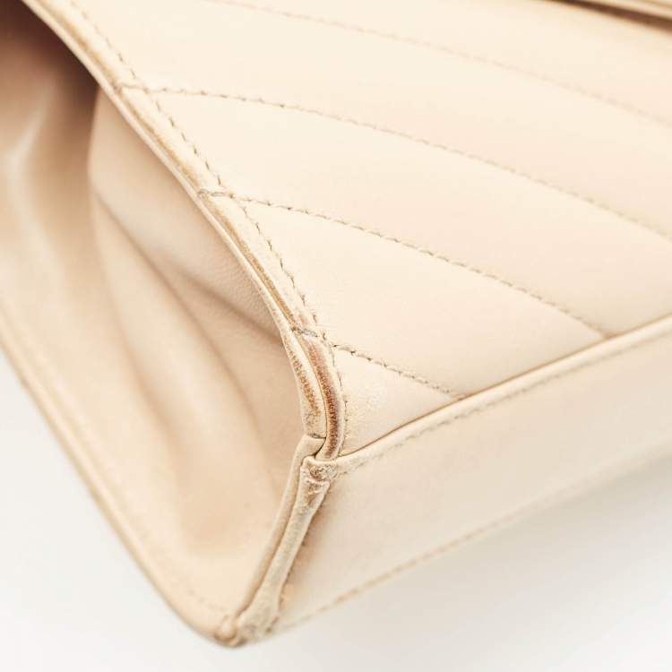Pre Owned Saint Laurent Beige Chevron Leather Monogram Envelope Shoulder Bag