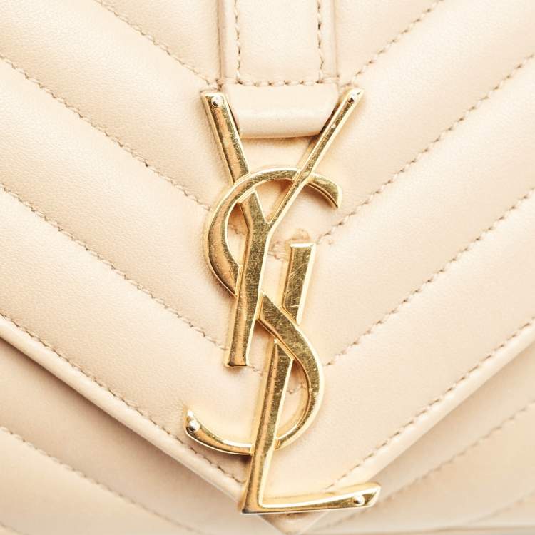 Pre Owned Saint Laurent Beige Chevron Leather Monogram Envelope Shoulder Bag