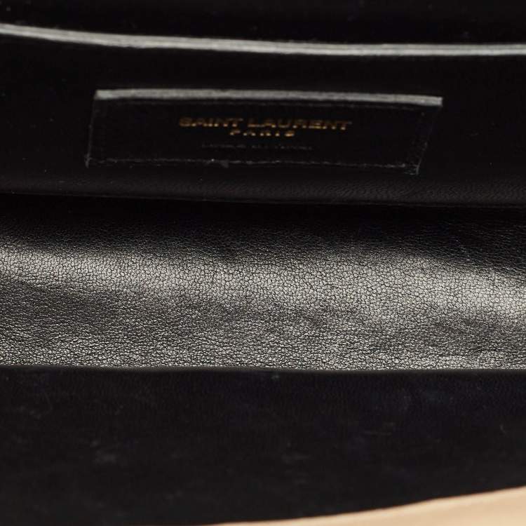 Pre Owned Saint Laurent Beige Chevron Leather Monogram Envelope Shoulder Bag