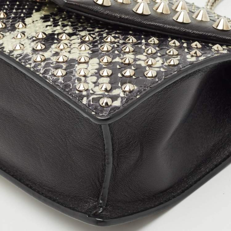 Pre Owned Saint Laurent Black Python and Leather Betty Studded Shoulder Bag