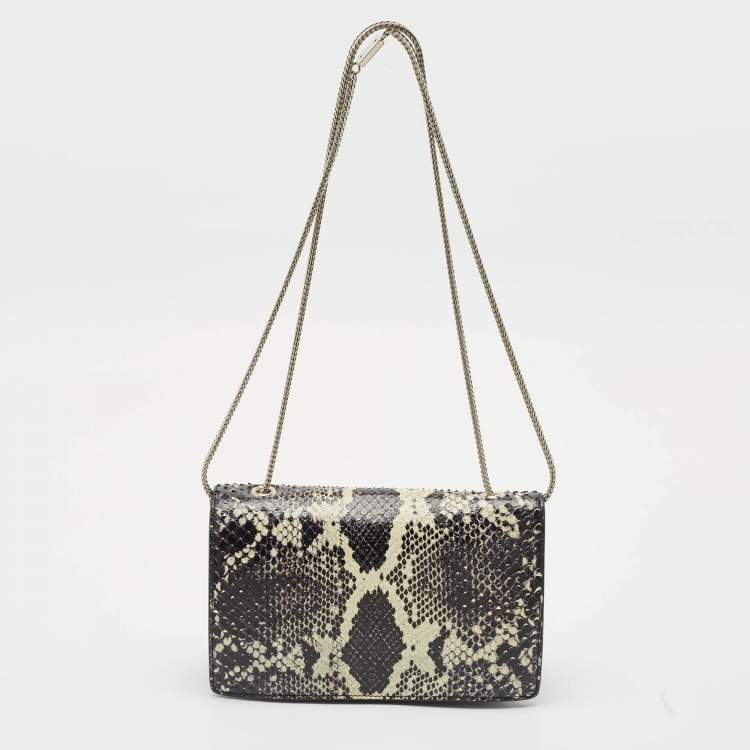 Pre Owned Saint Laurent Black Python and Leather Betty Studded Shoulder Bag
