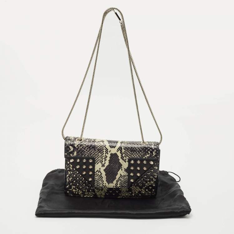 Pre Owned Saint Laurent Black Python and Leather Betty Studded Shoulder Bag