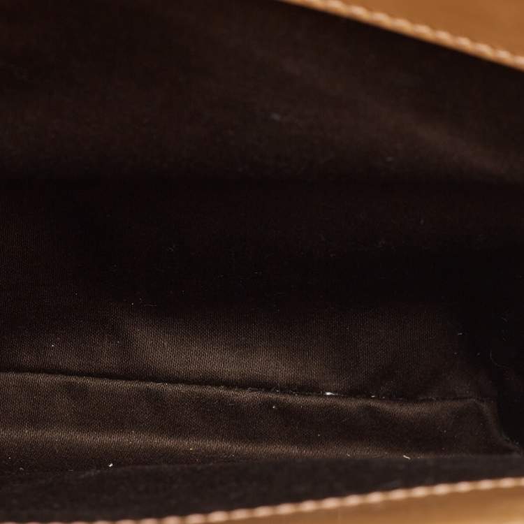 Pre Owned Saint Laurent Beige Patent Leather Uptown Frame Satchel