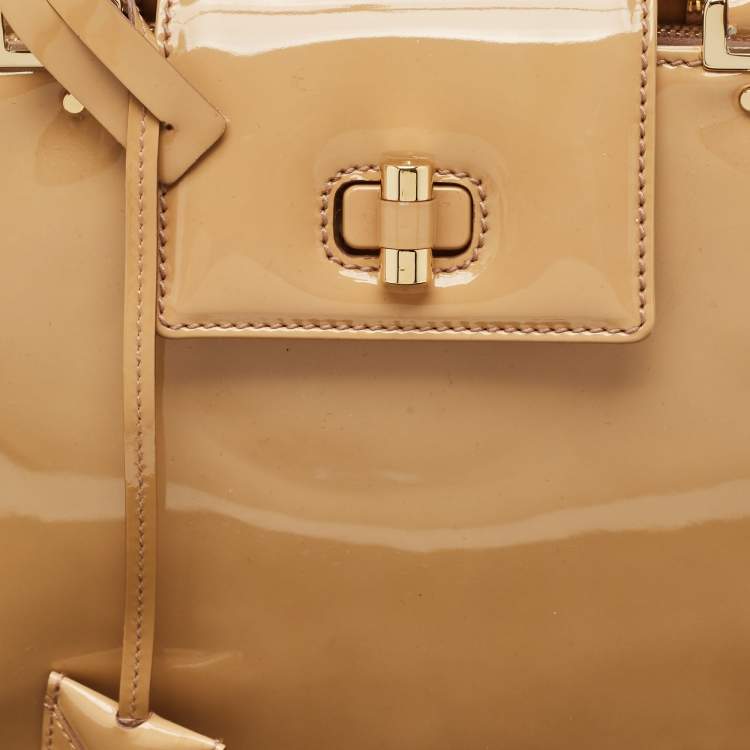 Pre Owned Saint Laurent Beige Patent Leather Uptown Frame Satchel