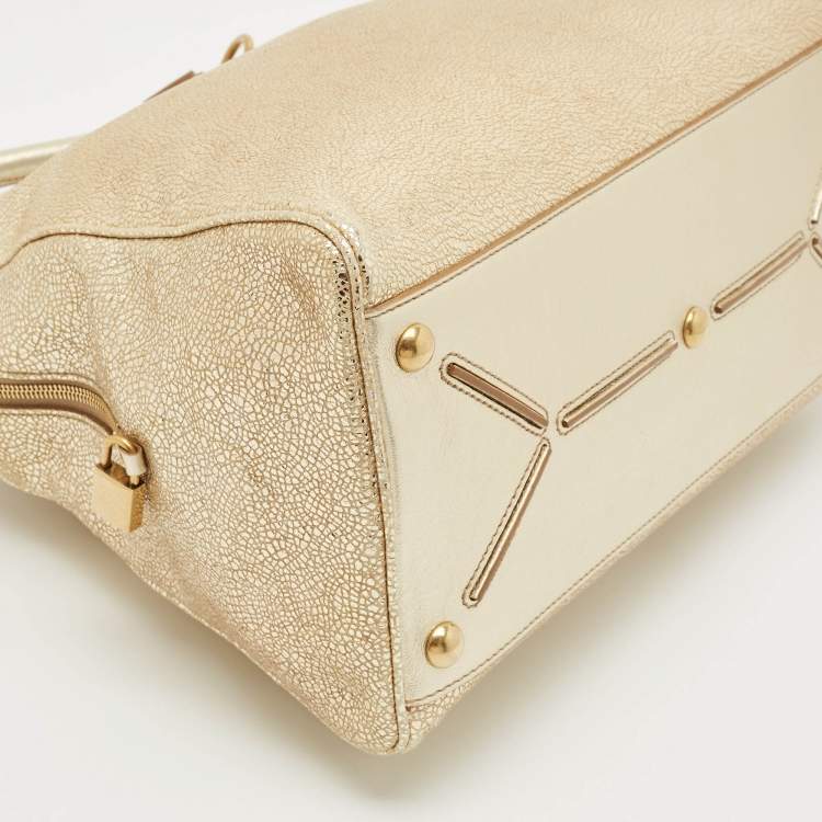 Pre Owned Saint Laurent Gold Textured Leather Medium Majorelle Bag