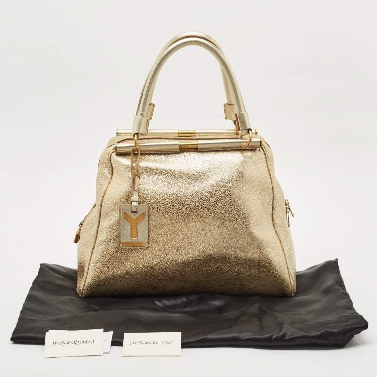 Pre Owned Saint Laurent Gold Textured Leather Medium Majorelle Bag