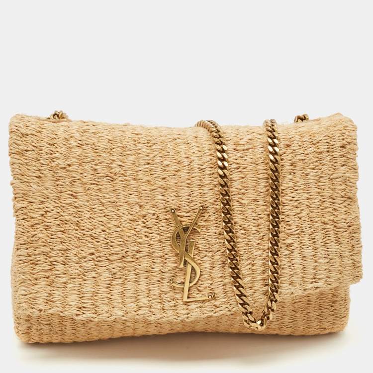 Pre Owned Saint Laurent Beige Raffia Kate Shoulder Bag