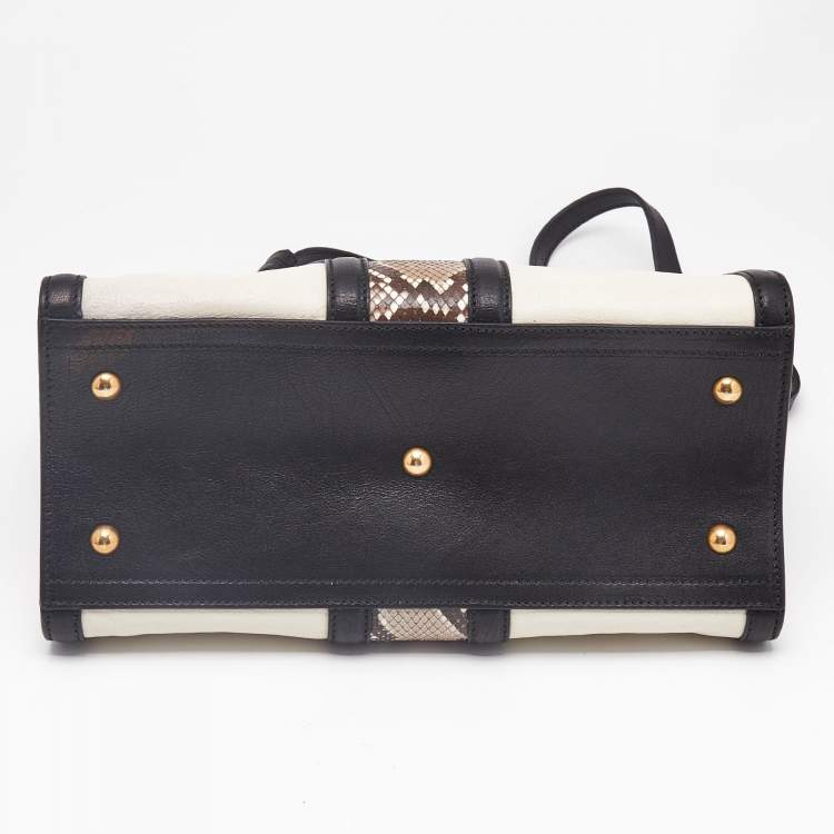 Pre Owned Saint Laurent Black/Beige Leather and Python Small Cabas Chyc Tote
