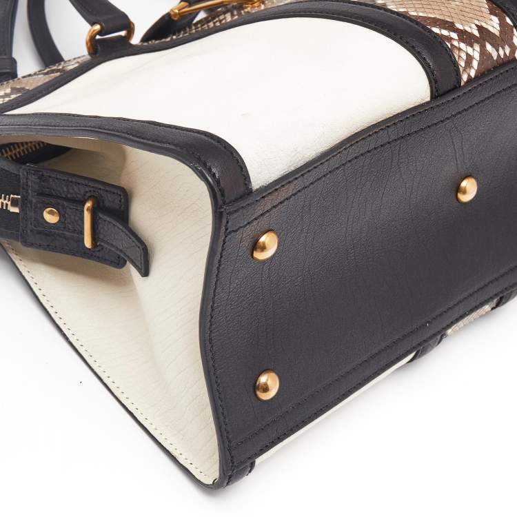 Pre Owned Saint Laurent Black/Beige Leather and Python Small Cabas Chyc Tote