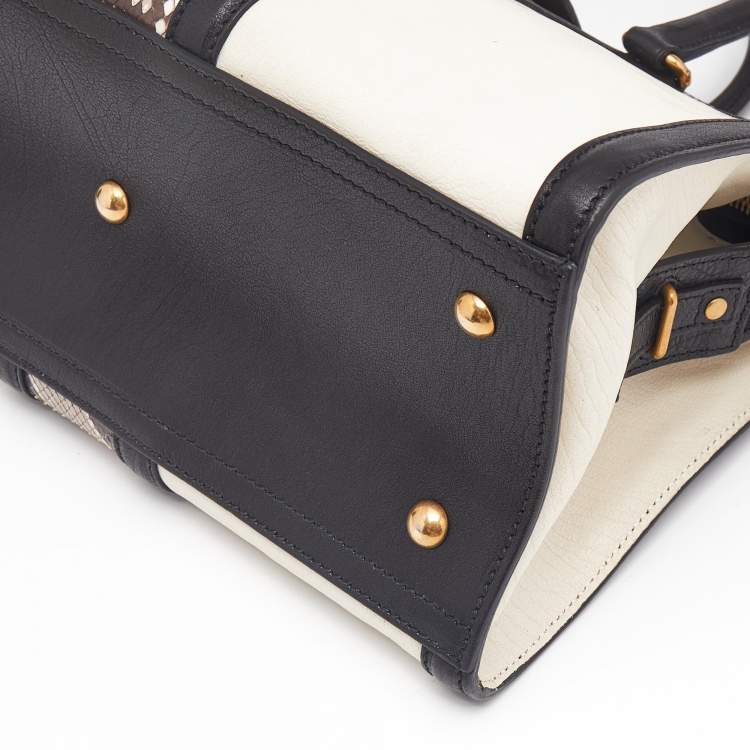 Pre Owned Saint Laurent Black/Beige Leather and Python Small Cabas Chyc Tote
