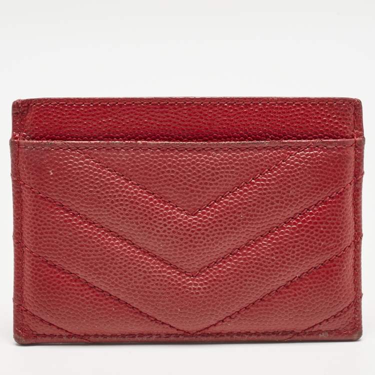 Pre Owned Saint Laurent Red Matelassé Leather Monogram Card Holder
