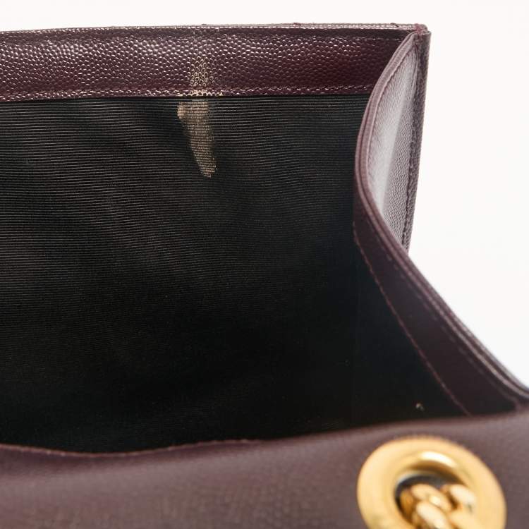 مملوكة مسبقًا Saint Laurent Burgundy Matelassé Leather Large Monogram Envelope Shoulder Bag