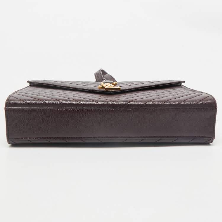 مملوكة مسبقًا Saint Laurent Burgundy Matelassé Leather Large Monogram Envelope Shoulder Bag