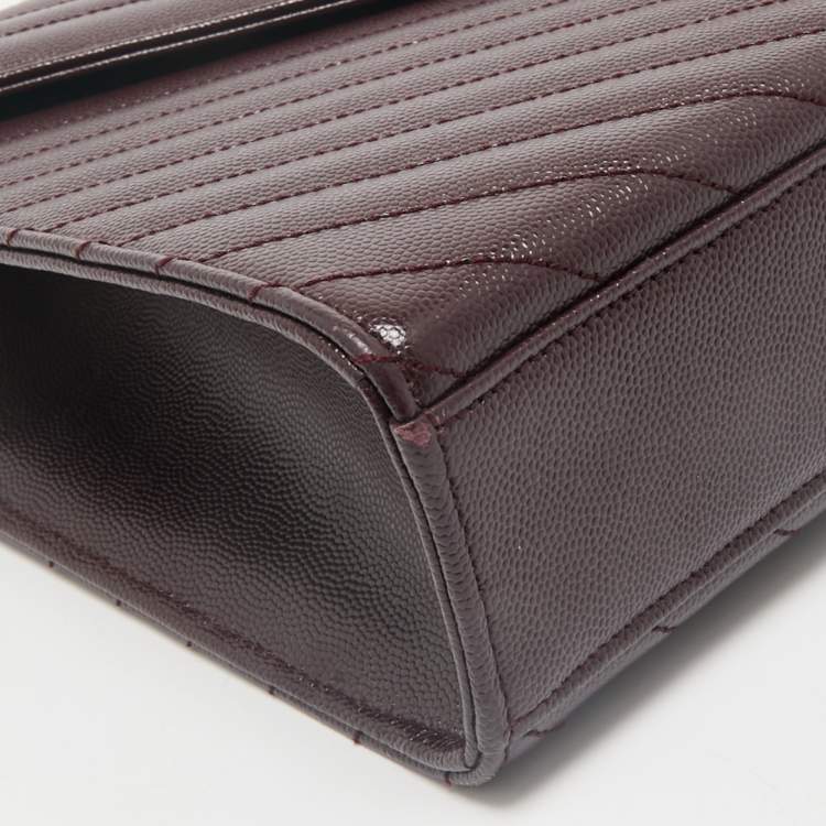 مملوكة مسبقًا Saint Laurent Burgundy Matelassé Leather Large Monogram Envelope Shoulder Bag
