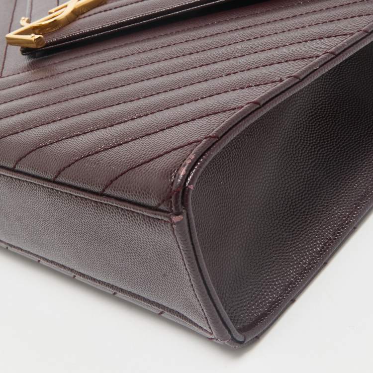 مملوكة مسبقًا Saint Laurent Burgundy Matelassé Leather Large Monogram Envelope Shoulder Bag