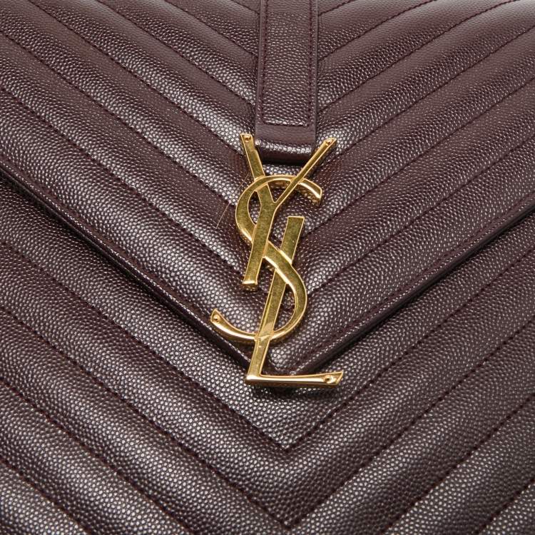 مملوكة مسبقًا Saint Laurent Burgundy Matelassé Leather Large Monogram Envelope Shoulder Bag