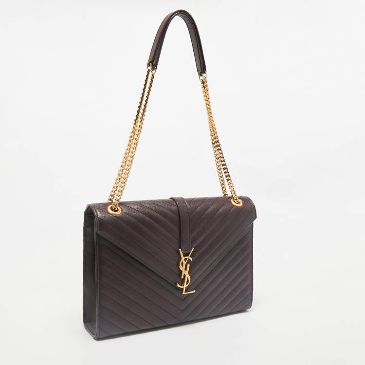 مملوكة مسبقًا Saint Laurent Burgundy Matelassé Leather Large Monogram Envelope Shoulder Bag