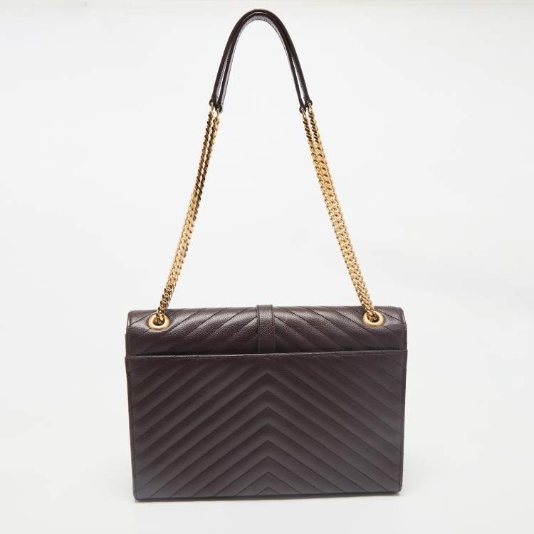 مملوكة مسبقًا Saint Laurent Burgundy Matelassé Leather Large Monogram Envelope Shoulder Bag