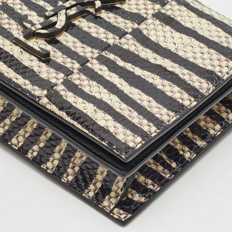 Pre Owned Saint Laurent Black/Cream Zebra Print Snakeskin Kate Strap Wallet