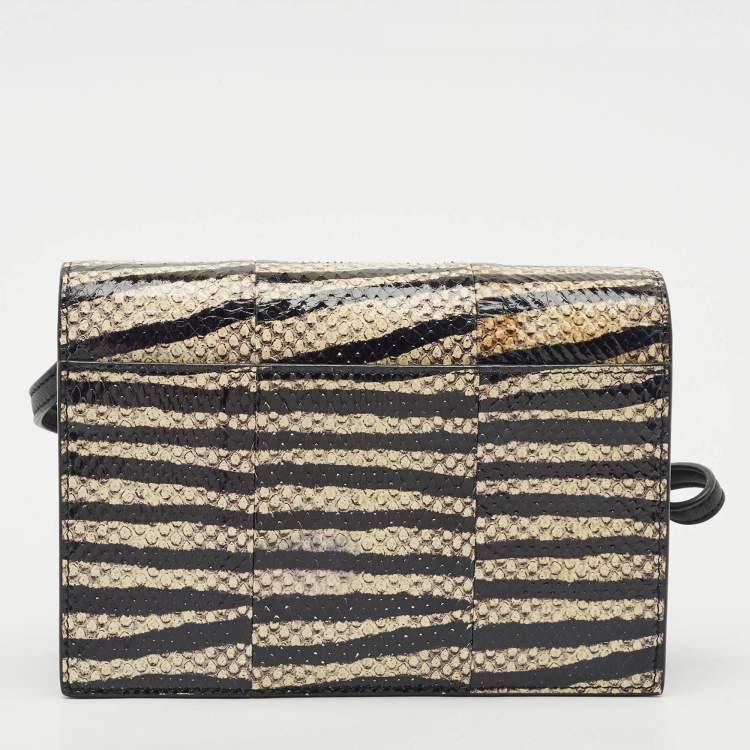 Pre Owned Saint Laurent Black/Cream Zebra Print Snakeskin Kate Strap Wallet