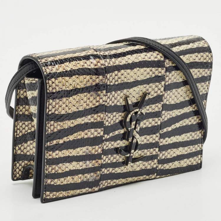 Pre Owned Saint Laurent Black/Cream Zebra Print Snakeskin Kate Strap Wallet