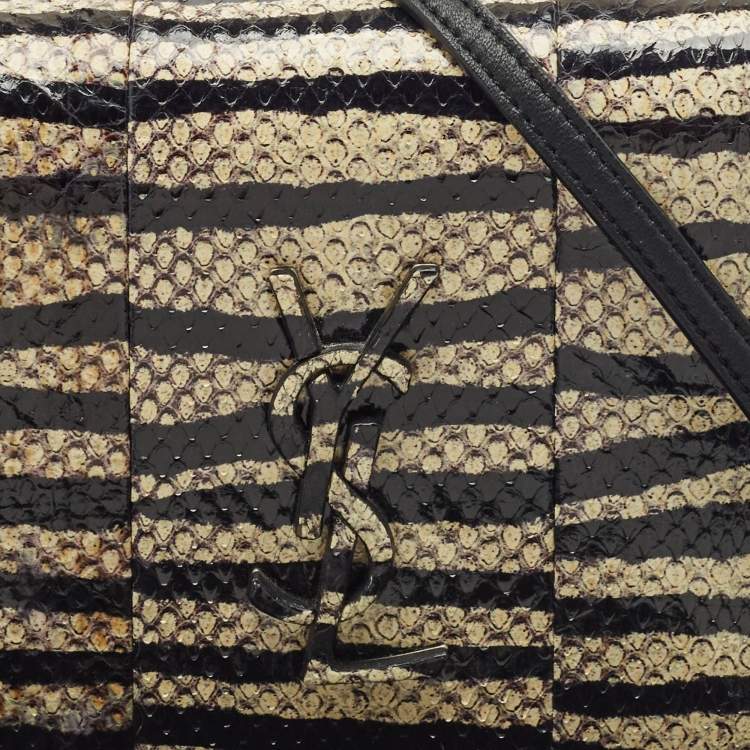 Pre Owned Saint Laurent Black/Cream Zebra Print Snakeskin Kate Strap Wallet