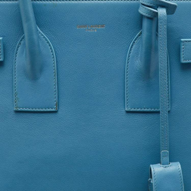 Pre Owned Saint Laurent Light Blue Leather Small Classic Sac De Jour Tote