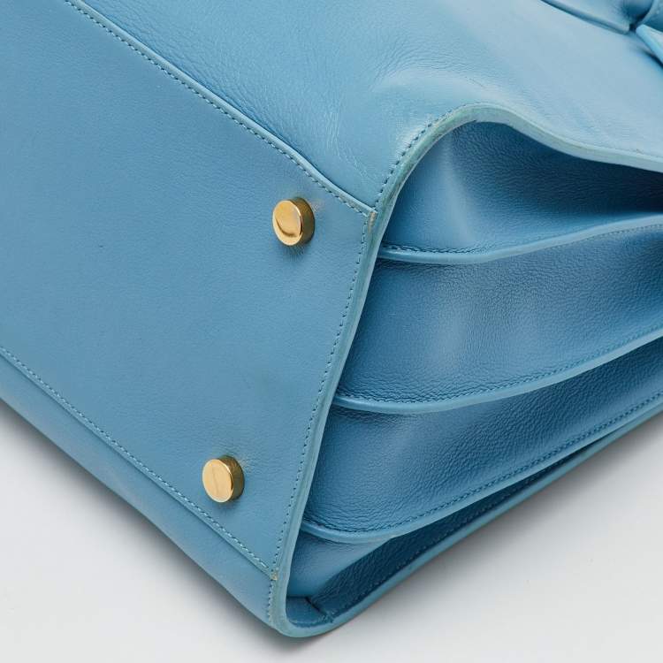 Pre Owned Saint Laurent Light Blue Leather Small Classic Sac De Jour Tote