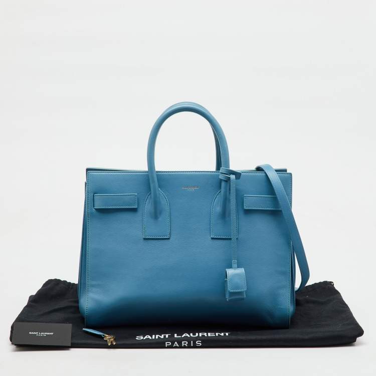 Pre Owned Saint Laurent Light Blue Leather Small Classic Sac De Jour Tote