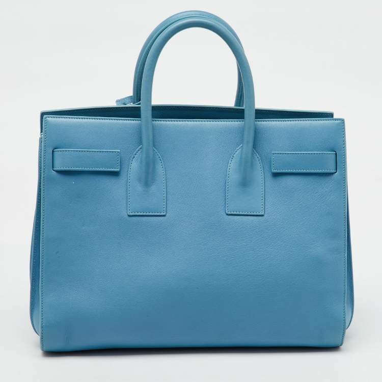 Pre Owned Saint Laurent Light Blue Leather Small Classic Sac De Jour Tote